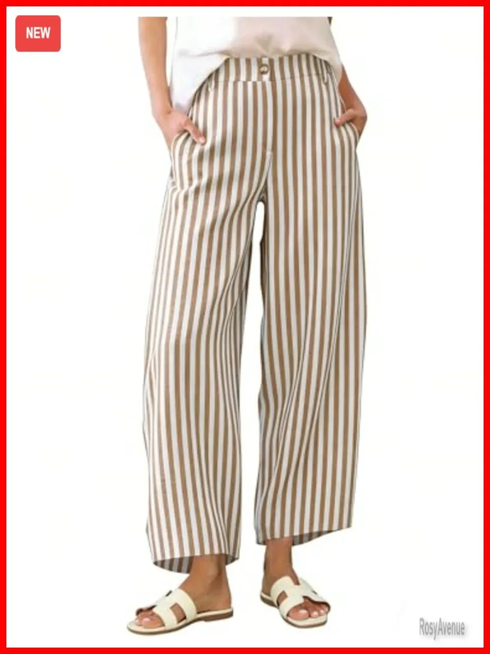 Striped Barrel Pants Wide Leg Palazzo Trousers High Rise Elastic Waist